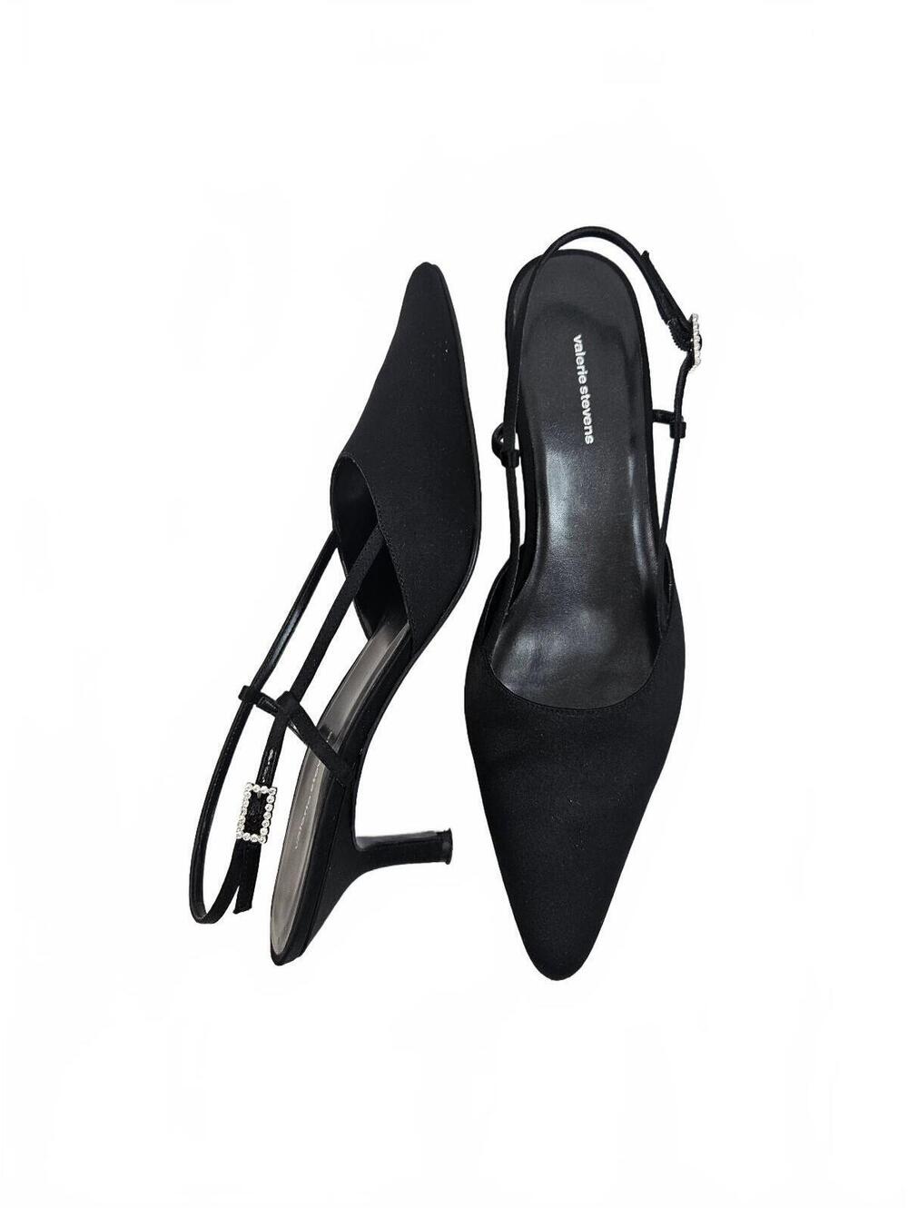 Valerie Stevens Black Pointed-Toe Slingback Kitten Heel Pumps Size 9M-Vintage